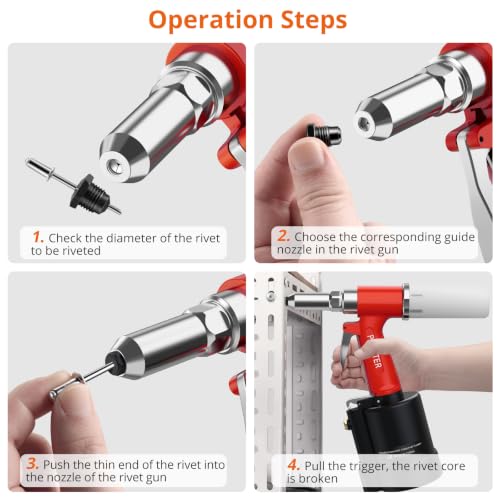 Image of Proster Pneumatic Rivet Gun Air Riveters 3924LBF 5 Nozzles 3 /32 inch-1 /4 inch
