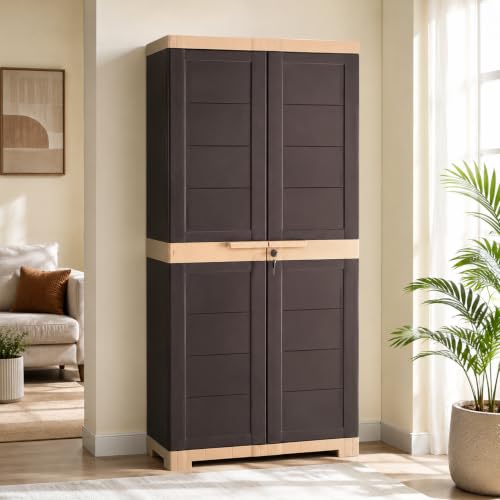 Image of Cello Novelty Big Bookshelf, Brown & Beige | 2 Dustproof Doors | Space Saving Cupboard | Plastic Book Shelf | Multipurpose Book Shelf for Home, Office | Book Organizer for Library