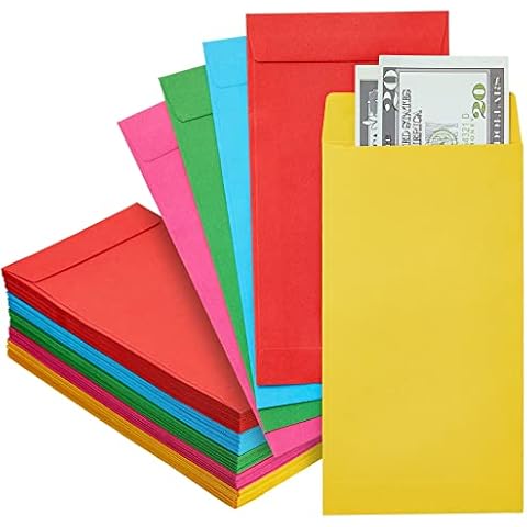 Okuna Outpost 100 Pack Colorful Money Envelopes for Cash, Payroll, Money Saving, Coins, Currency, 100GSM (4 x 7 In) Cover