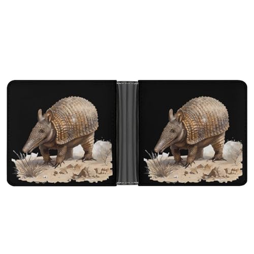 Armadillo in Desert Funny Men's Slim Bifold Wallet with Multiple Card Slots Front Pocket Purse