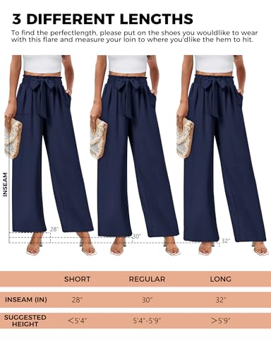 Buauty Wide Leg Palazzo Woman with Pockets High Waist Adjustable Knot Loose Trousers Business Casual Work Pants Dark Blue2