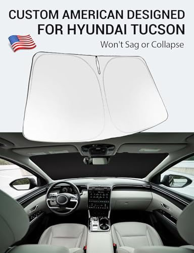 Image of Proadsy Windshield Sun Shade for Hyundai Tucson 2026 2025 2024 2023 2022 Front Window Sunshade Protector Foldable Sun Visor Blocks UV Rays Keep Car Cooler | 240T Heat Shield, Drops Temp 54F, Blocks 99% UV, Prevents Dashboard Cracking, Summer Parking & Beach Trips, Easy Twist-Fold