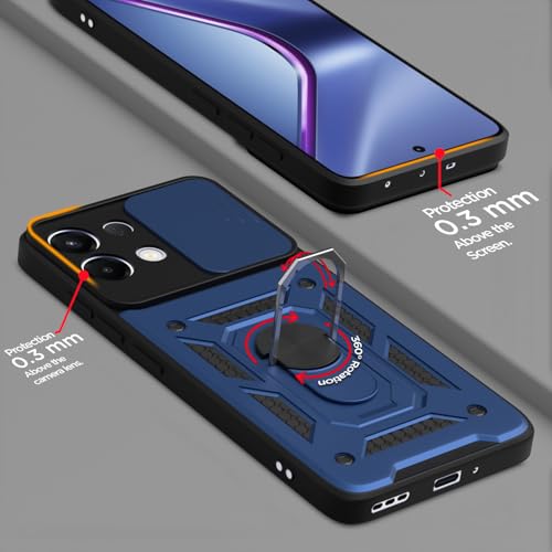 Image of Outlouders Back Cover for Oppo K13 5G | D10 Tough Armor 360 Protection Case with Sliding Camera Shield & Ring Holder Stand Bumper Case (Blue)