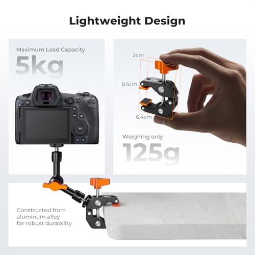 Image of K&F CONCEPT Camera Mount Clamp, Super Crab Clamp Rotatable Clamping Block | 1 /4 inch and 3 /8 inch Thread Holes for Round Pipe Flat Surface, Camera Mounts, and Other Photographic Accessories, MS65