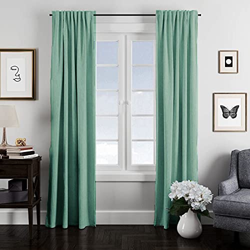 Image of LINENWALAS Cotton Curtains Set of 2, Canvas Window Curtains for Home Decor, Hangs Elegantly with Back Loops (4.5ft x 6.5 ft, Aqua)