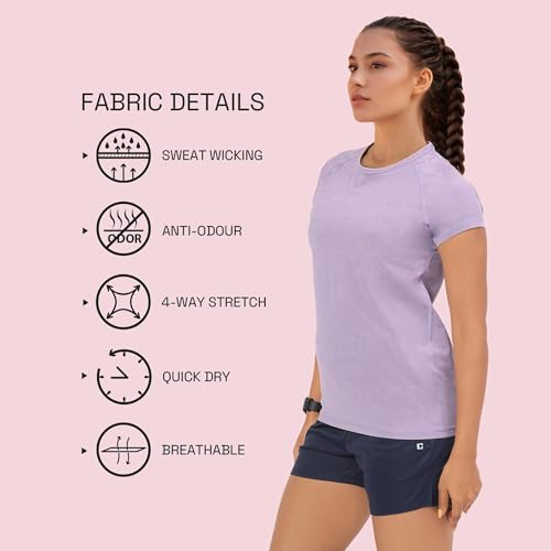 Image of Enamor Short Sleeve Scoop Neck Regular Length Slim Active T-Shirt for Women - Slim Fit, Quick Dry, Antimicrobial - E089