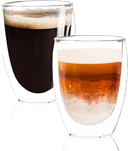 350ML Double Walled Glass Mug Set of 2, Thermal Insulation, Mug for Hot/Cold Drinks, Tumbler for Tea Cappuccino Latte Hot Chocolate, Thank You Gifts for Women and Men