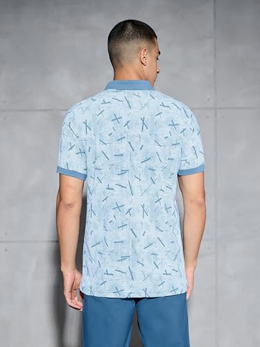Image of TECHNOSPORT Men's Slim Fit All Over Print Half Sleeve Polo T-Shirt for Gym, Sports & Regular Use