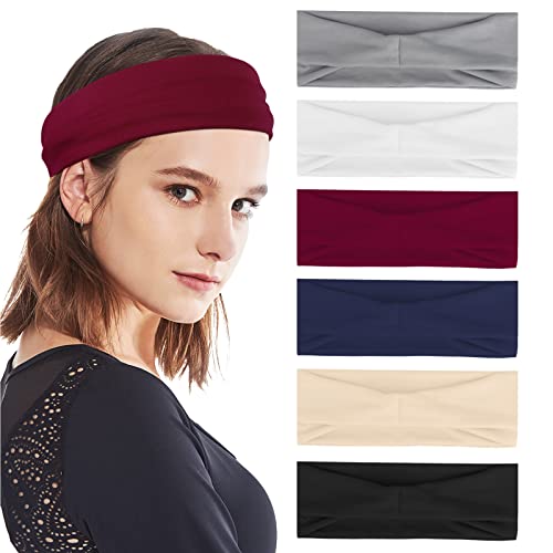 Headbands for Women, KETIEE 6 Pack Wide Boho Headband Women Soft Elastic Hairbands Turbans Hair Bands Yoga Sports Head Band Hair Accessories for Women and Girls, Solid Color