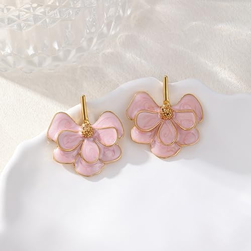 Hot Pink Earrings Gold Red White Pink Flower Earrings Irregular Petal Earring Unique Statement Floral Dangle Earrings Trendy Boho Jewelry Suitable for Weddings and Parties3