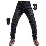 [RENHE] ライディングパンツ 冬用 メンズ バイクパンツ 裏ボア ライダースパンツ プロテクター付き レーシングパンツ 厚手 中綿 防寒保温 伸縮性 ブラック Mサイズ