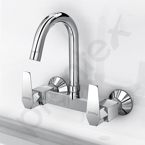 Image of Plantex Mixer Tap for Kitchen with Wall Flange and Teflon Tape /Kitchen Sink Taps /Sink Mixer Tap Hot and Cold with 360 Swivel Spout (Celesiya-1248)