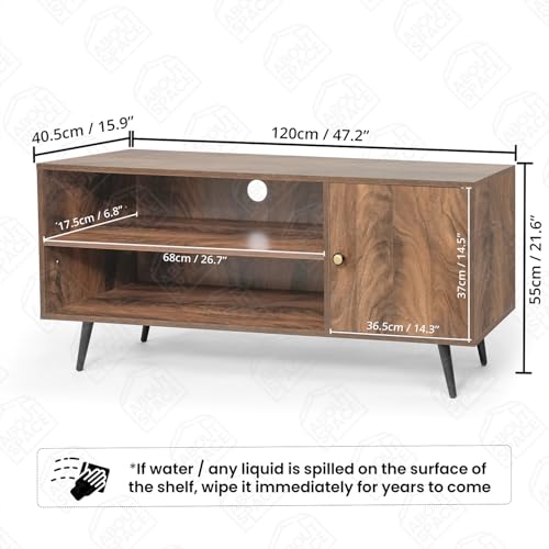 Image of ABOUT SPACE TV Unit - Engineered Wooden TV Stand Table with Cable Hole, Cabinet with Door, Adjustable Shelf for WiFi Router Stand for Living Room, Bedroom (Walnut- L 120 x B 40.5 x H 55 cm)