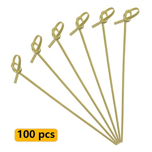 BLUE TOP Bamboo Cocktail Picks 100 PCS Bamboo Skewers 6 Inch with Looped Knot, Food Picks,Party Toothpicks for Appetizers,Cocktail Drinks,Barbecue Snacks,Club Sandwiches.