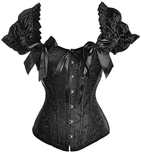 Image of Women's Lace up Gothic Jacquard Shoulder Straps Tank Overbust Shaper Corset Bustiers Top