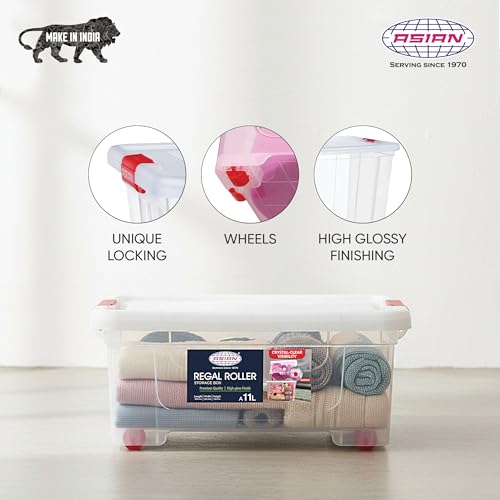 Image of Asian Plastowares - Regal Roller | 11 Ltr - Storage Box | Stackable Organizer for Clothes, Toys, Kitchen, Makeup & More | BPA-Free, Space-Saving Design | Multipurpose Boxes | Transparent