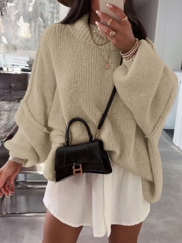 Image of Saodimallsu Womens Oversized Sweaters Mock Neck Batwing Long Sleeve 2026 Fall Trendy Ribbed Knit Casual Tunic Sweater