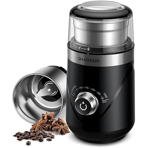 SHARDOR Upgraded Adjustable Coffee Grinder Electric, Herb/Spice Grinder, Espresso Grinder with 1 Removable Stainless Steel Bowl, Black, 2.0 Cover
