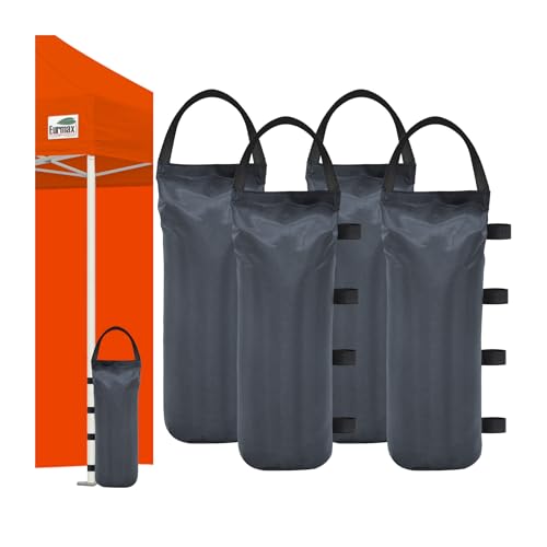 Eurmax USA 125LBS 4-Pack Universal Canopy Weights Secure Wind Protection to Prevent Tipping Easy Wrap-Around Installation Heavy Duty Sandbags (Without Sand) Fits All Instant Shelter Legs Gray