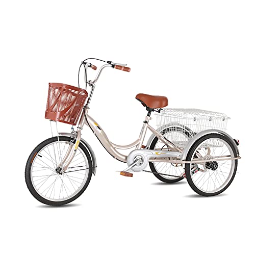 三輪自転車 大人用三輪車コンフォート自転車 20インチ 三輪クルーザーバイク ショッピングバスケット付き レクリエーション ショッピング ピクニック エクササイズ メンズ レディース サイクリング ペダリング