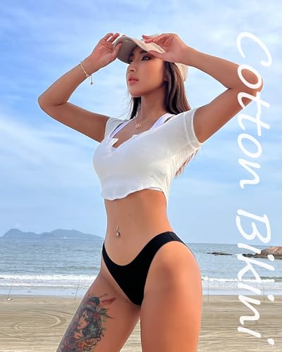 Image of FINETOO 6 Pack Cotton Underwear for Women Cute Low Rise Bikini Panties High Cut Breathable Sexy Hipster Womens Cheeky S-3XL