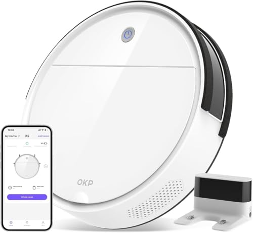 OKP Life Robot Vacuum K5 with 120 Min Runtime, Vacuum Robot Cleaner Compatible with Alexa/APP/Wi-Fi, Self-Charging Super Mini Quiet Robotic Vacuum for Carpets and Hard Floors for Pet Owners and Woman