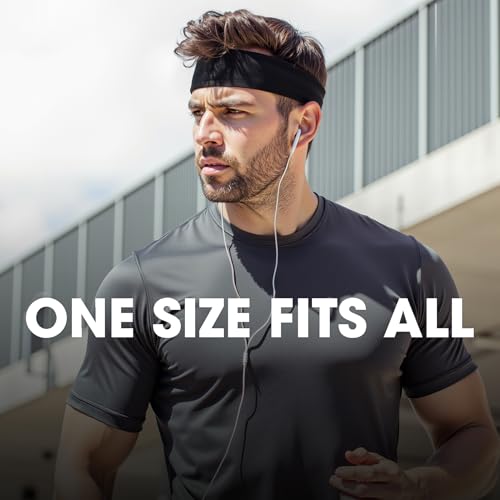 Image of Braylin 5-Pack Breathable Sport Headbands for Men, Sweat-Wicking, Elastic Stretch