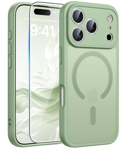 Image of FNTCASE for iPhone 17 Pro-Max Case: Translucent Light Moss Slim Matte Cover Compatible with MagSafe, Full Camera Protection & Tempered Glass Protector, 14FT Military Grade Drop Tested