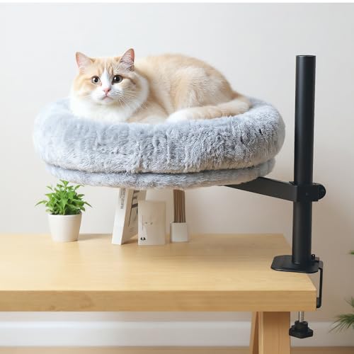Katzenbett für Schreibtisch Höhenverstellbar 360 Drehbar Katzen Schreibtischbett Katzenkorb Schreibtisch mit Waschbaren Bezüge Katzenhängematte Katzenschlafplatz für Zuhause Büro
