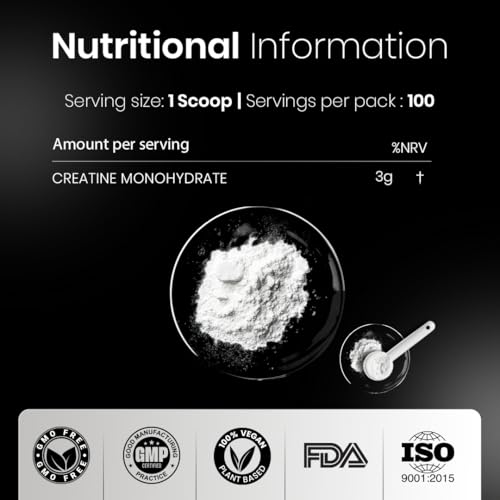 Image of CUREFOREVER Creatine Monohydrate Powder - Unflavoured, 100 Servings, Micronized Pre-Workout Supplement for Muscle Strength, Power, Size, Endurance & Faster Recovery - 300g Pack