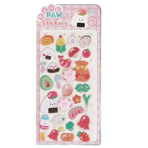 ぷにぷにシール ねこぷに ぷくぷく 3D 立体 ステッカー 猫の肉球型 可愛い マシュマロ スクイーズ風 ぷにぷに触感 ストレス解消 手帳デコ スマホケース 文房具 かわいい 動物シール 重複なし (グルメフード)