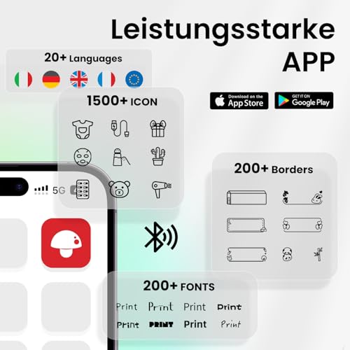 Phomemo D30 Etikettendrucker, Bluetooth Etikettiergerät für Büro, Schule, Zuhause, Küche, Thermo Kabelloser Beschriftungsgerät Selbstklebend mit iOS Android, Grau