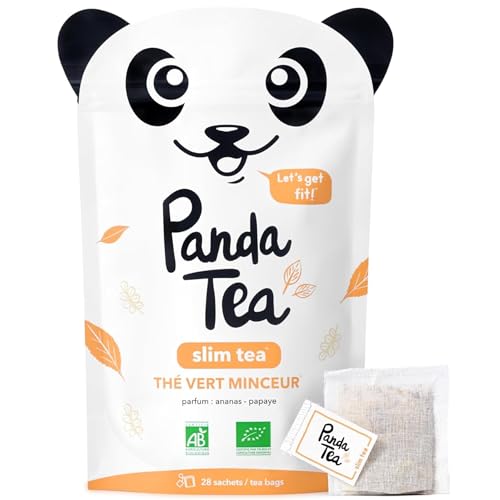 Panda tea - Slim tea - Thé vert bio detox & perte de poids - 28 Sachets Mousselines - Thé vert, Maté, Poudre de guarana - Cure thé minceur brule graisse 28 Jours