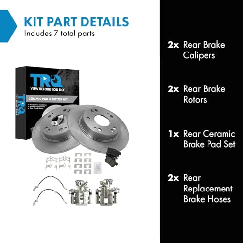 Image of TRQ Rear Brake Pad and Rotor Set Ceramic Calipers Compatible with 2006-2011 Honda Civic
