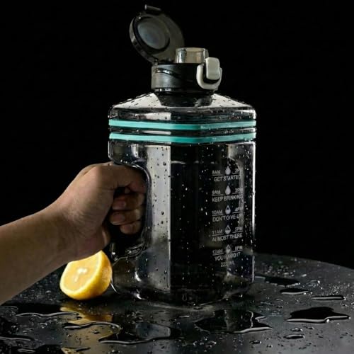 Image of 2.2L Half Gallon Water Bottle with Time Marker & Handle - Large Leakproof Motivational Sports Jug for Gym, Workout, Office & Outdoor Hydration - BPA Free Reusable Container (Black)