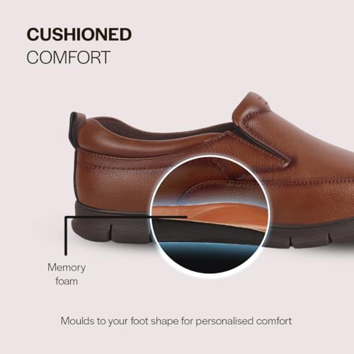 Image of FAUSTO Men Premium Finish Round Toe Formal Slip-On Shoes | Comfort Office Loafers with Memory Cushioned Insole | Broad Feet Ultra Lightweight Anti-Skid Sole