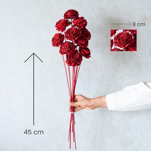 Image of Red Roses Table Decoration, Vase Filler, Home Dcor, Gifts | 10 Sticks of Rose | Natural Wood Sola