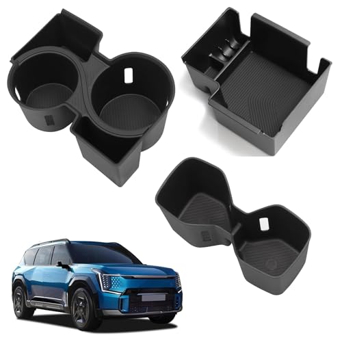 smabee for Kia EV9 2024 2025 2026 3PCS Center Console Cup Holder Insert Rear Center Console Cup Holder Center Console Organizer Accessories (Only for Land AWD GT-Line AWD)