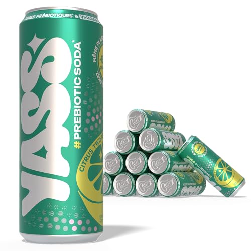 YASS Soda Prébiotique -Saveur CITRUS TWISTER - Le Soda Sain & Stylé qui Prend Soin de Ton Ventre 6.6g de Fibres et -60% de sucre-12 canettes de 33cl
