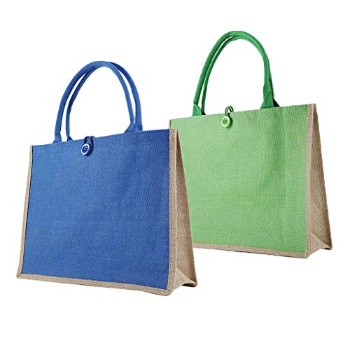 kowaku 2x Mulheres Casual Ombro Bolsa Linho Color Block Tote Bag - Verde + azul