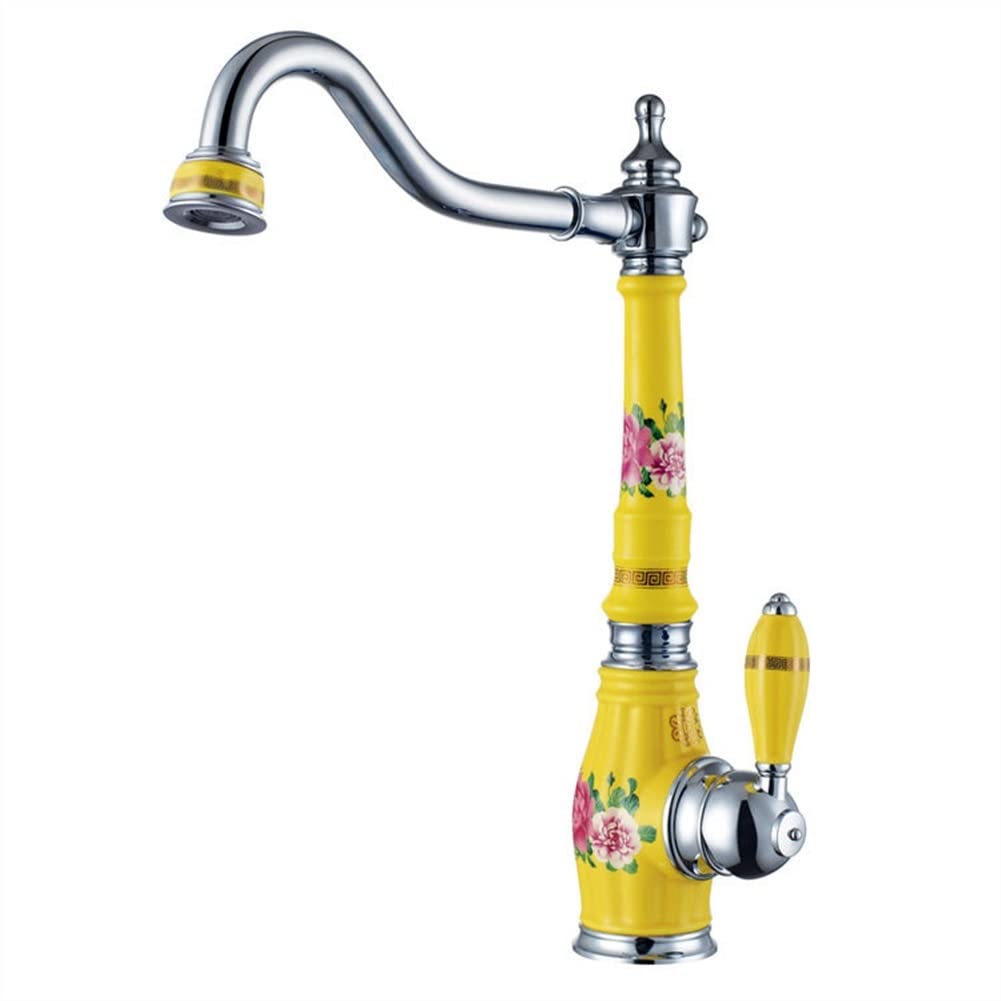 Robinet de lavabo mélangeur or et porcelaine au design vintage avec corps laiton