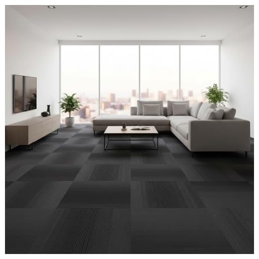 Petgrow Commercial Carpet Tiles, 24" x 24" Squares, 18 Tiles | Non-Slip Soft Floor Carpet for Office, Bedroom, Living Room, Kitchen ,Basement,Irregular Gradient Black Stripes