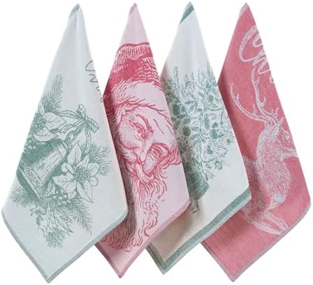 Christmas Tea Towel Set of 4-100% Cotton Jacquard Kitchen Towels,...