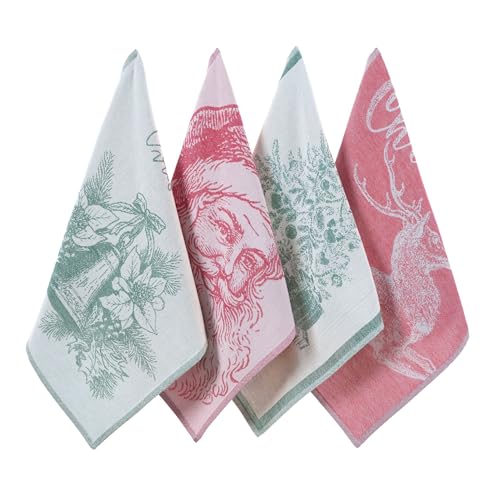 sea me at home Christmas Tea Towel Set of 4-100% Cotton Jacquard Kitchen Towels, Festive Dish Towels...