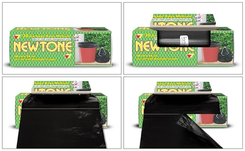 Image of Newtone Garbage Bags | Small 17 x 19 Inches | 120 Bags (30 Bags X 4 Rolls) | Dustbin /Trash bin | Box Packing | (Black) - Perforated Box for Easy Dispensing