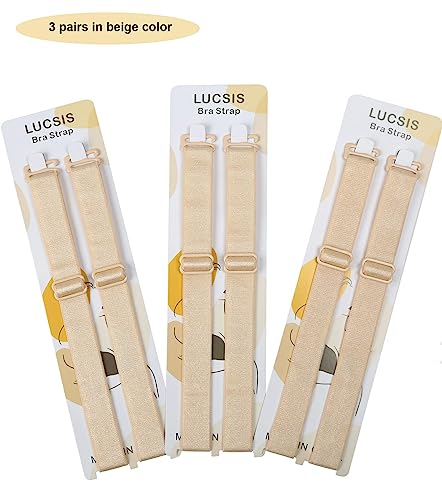 Lucsis Bra Straps Replacement, Convertible Bra Straps Elastic Stretchable Adjustable Removable 12Mm/15Mm/20Mm Width Optional (3 Pairs Beige, 12Mm) #TOP1