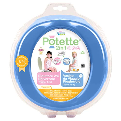 Réducteur de toilette évolutif Potette 2 en 1 bleu avec recharges