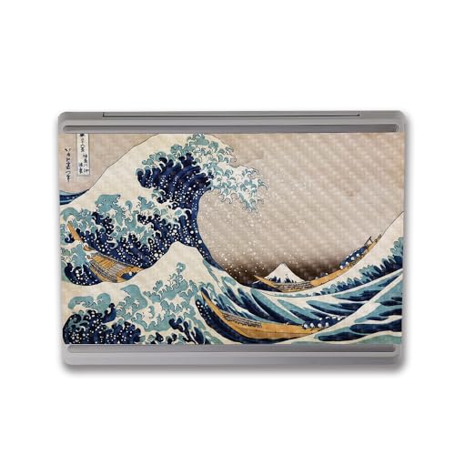 Image of MightySkins Carbon Fiber Skin Compatible with Microsoft Surface Laptop Go 3 (2023) Full Wrap Kit - Great Wave of Kanagawa | Protective, Durable Textured Carbon Fiber Finish | Made in The USA
