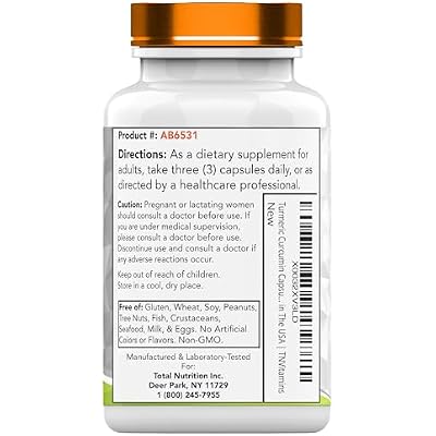 tnvitamins Turmeric Curcumin Capsules with Black Pepper | 3000 MG - 120 Capsules | Extra Strength Golden Turmeric Curcumin Supplement | Non-GMO | Produced in The USA