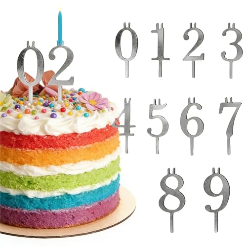 Reusable Number Candle Holder Set Silver Stainless Steel Adjustable Birthday Cake Candle Holders for Birthday Cake Decorations Anniversary Party Supplies Eco-Friendly Baking Accessories 1pcs